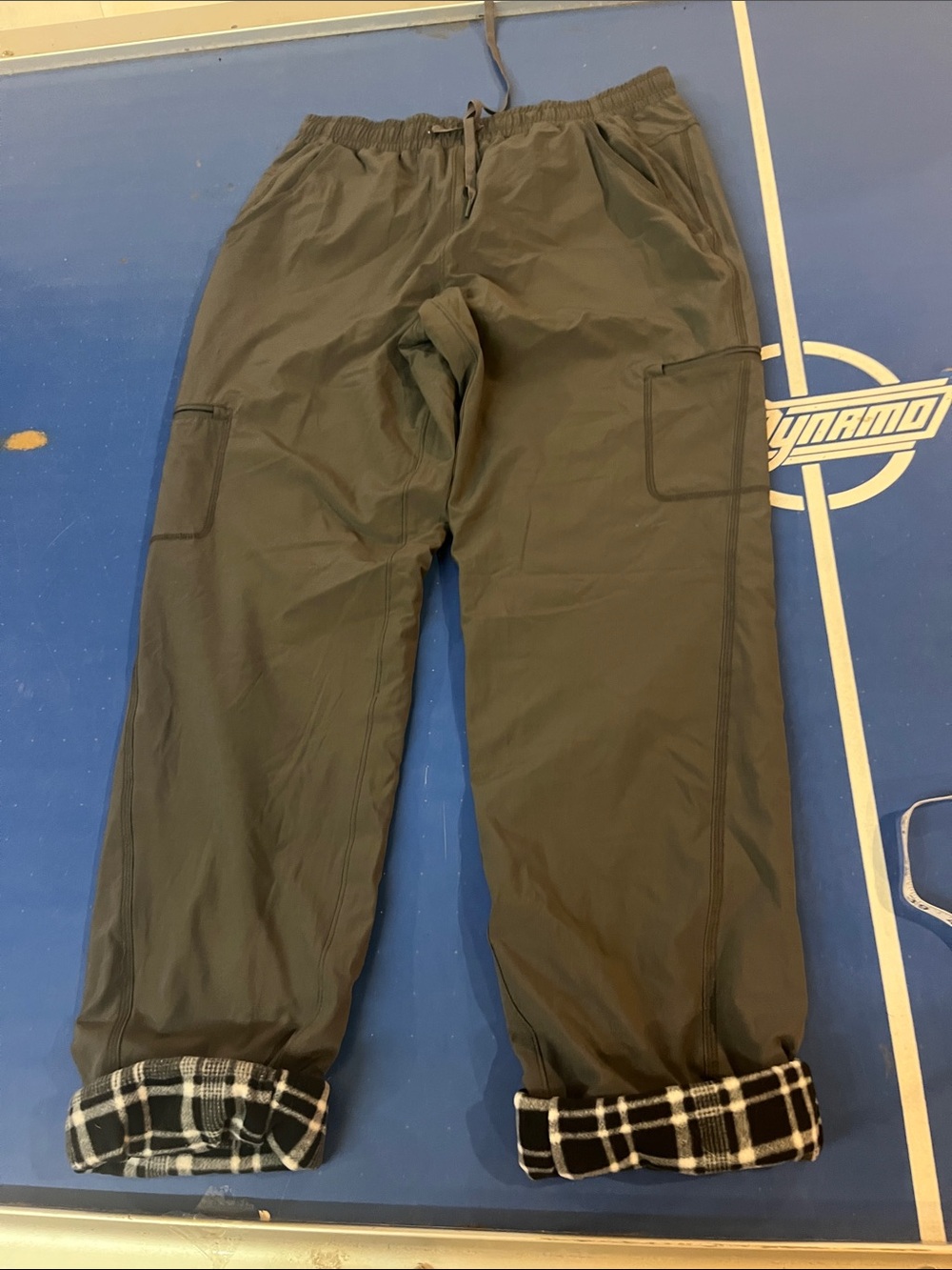 Eddie Bauer Olive Green Track Joggers with Plaid Fleece Cuffs
